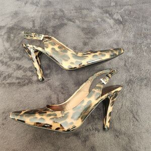Nine West Shoes 8M Cheetah Brown Black Slingback Leopard Stiletto Heels